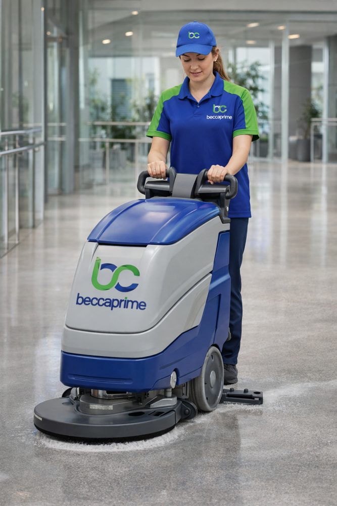 Agente utilisant une autolaveuse Beccaprime